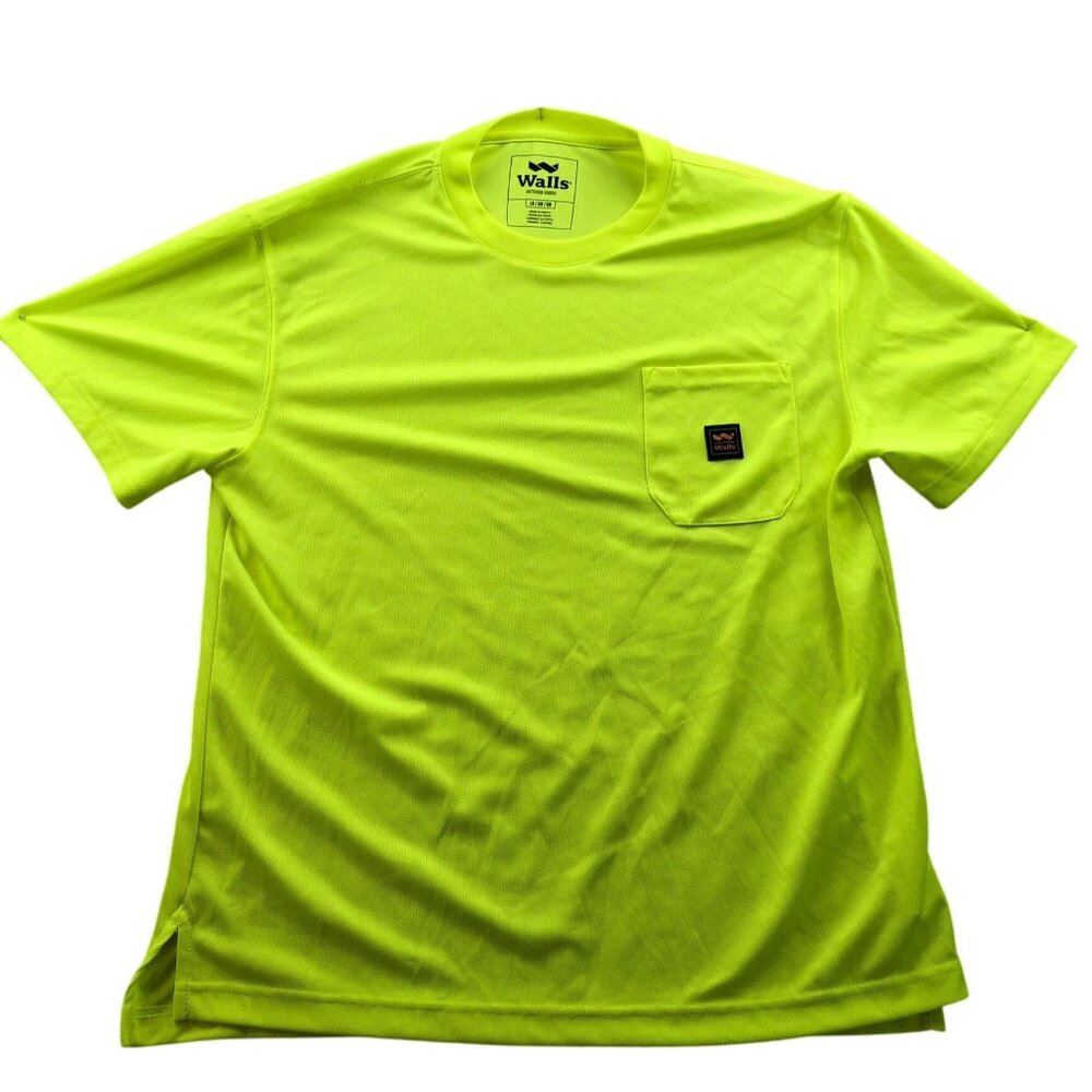 Walls Outdoor Goods Mens Athletic T-Shirt Large Neon Green Activewear Pocket Tee